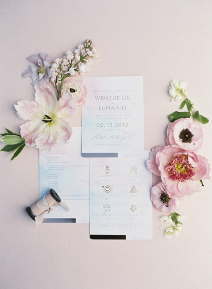 Whimsical pink and blue music-inspired wedding at Allied Arts Guild in Menlo Park
