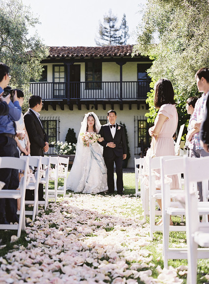 Whimsical pink and blue music-inspired wedding at Allied Arts Guild in Menlo Park