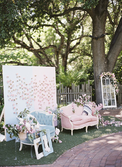 Whimsical pink and blue music-inspired wedding at Allied Arts Guild in Menlo Park