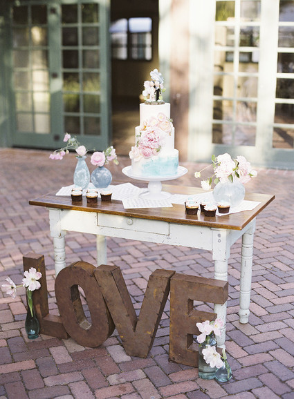 Whimsical pink and blue music-inspired wedding at Allied Arts Guild in Menlo Park