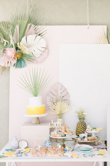 Modern pastel backyard first birthday party Inspiration
