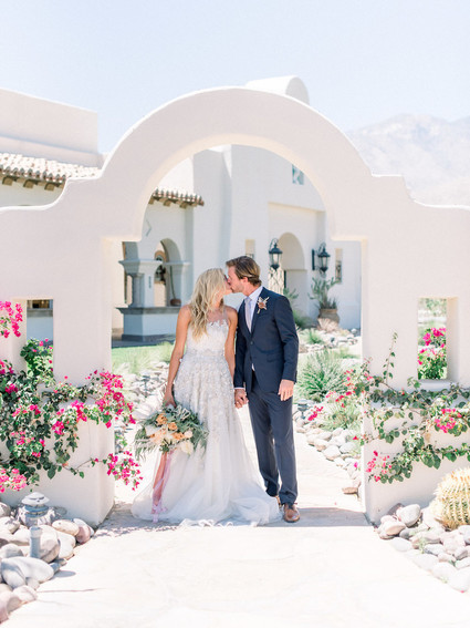 An all pink Palm Springs wedding (and venue!) with copper and pampas grass