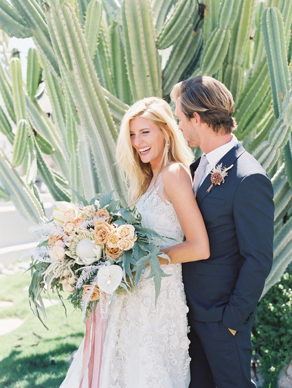 An all pink Palm Springs wedding (and venue!) with copper and pampas grass