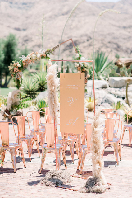 An all pink Palm Springs wedding (and venue!) with copper and pampas grass