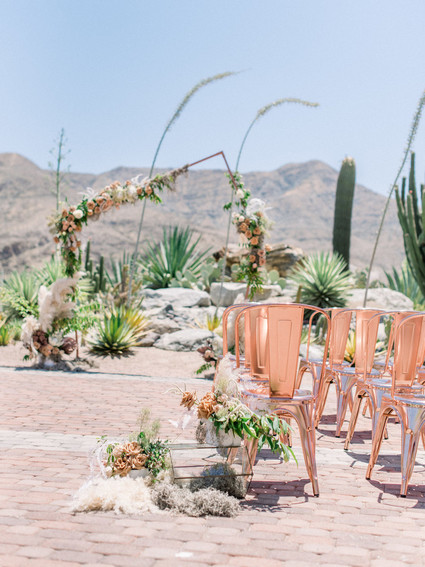 An all pink Palm Springs wedding (and venue!) with copper and pampas grass