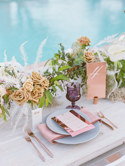 An all pink Palm Springs wedding (and venue!) with copper and pampas grass