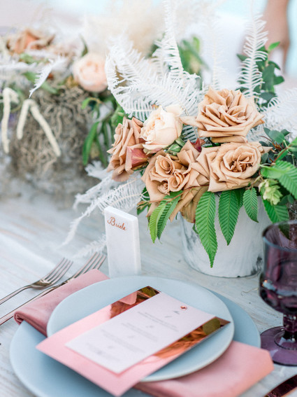 An all pink Palm Springs wedding (and venue!) with copper and pampas grass