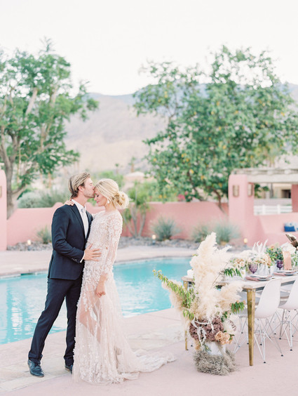 An all pink Palm Springs wedding (and venue!) with copper and pampas grass