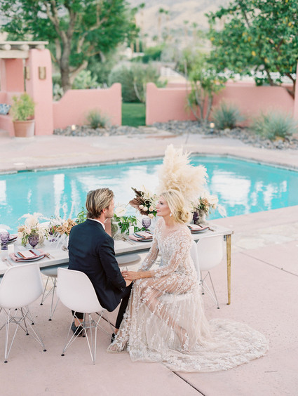 An all pink Palm Springs wedding (and venue!) with copper and pampas grass