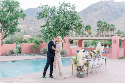 An all pink Palm Springs wedding (and venue!) with copper and pampas grass