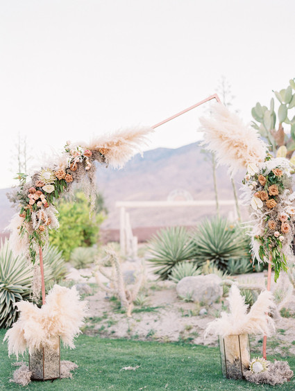An all pink Palm Springs wedding (and venue!) with copper and pampas grass
