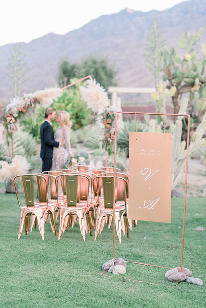An all pink Palm Springs wedding (and venue!) with copper and pampas grass