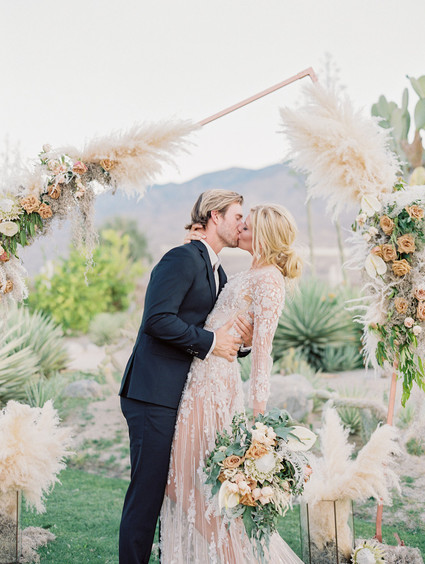 An all pink Palm Springs wedding (and venue!) with copper and pampas grass