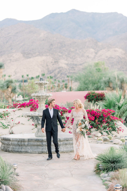 An all pink Palm Springs wedding (and venue!) with copper and pampas grass