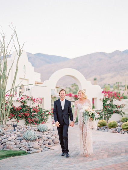 An all pink Palm Springs wedding (and venue!) with copper and pampas grass