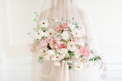 A stunning bridal editorial with a giant pink camellia tree