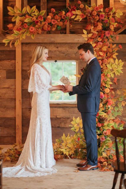 Autumn barn wedding in the Catskills with amazing florals