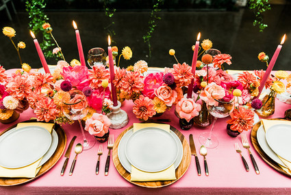 Ultra colorful wedding design inspired by Indian floral garlands and Day of the Dead