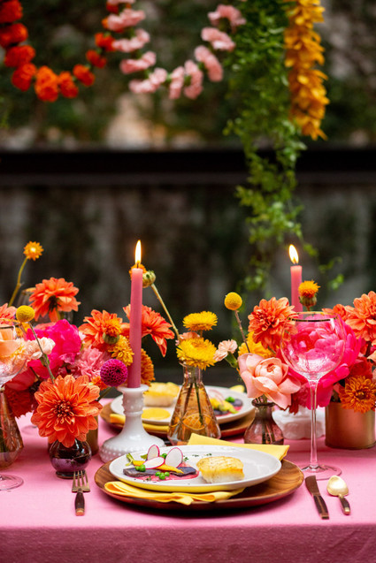 Ultra colorful wedding design inspired by Indian floral garlands and Day of the Dead Inspiration