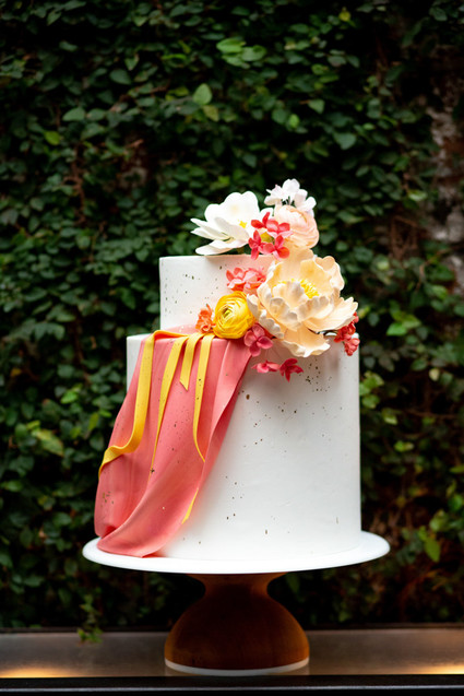 Ultra colorful wedding design inspired by Indian floral garlands and Day of the Dead