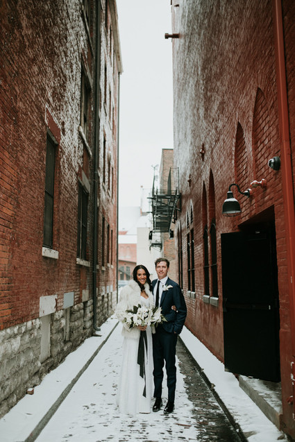 All white urban winter wedding in Cincinnati