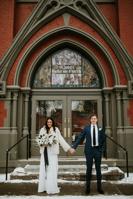 All white urban winter wedding in Cincinnati