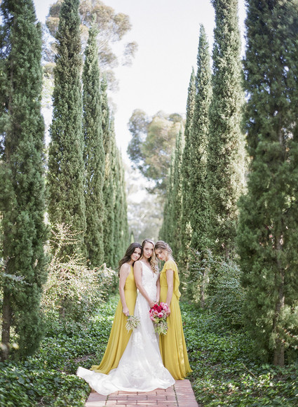 Garden editorial with yellow bridesmaid dresses