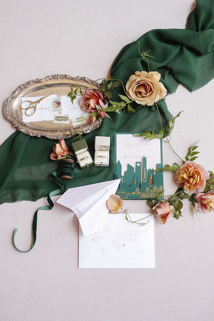 Emerald and pink travel inspired wedding at the USC University Club Inspiration