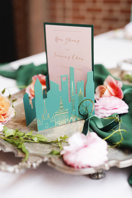 Emerald and pink travel inspired wedding at the USC University Club Inspiration