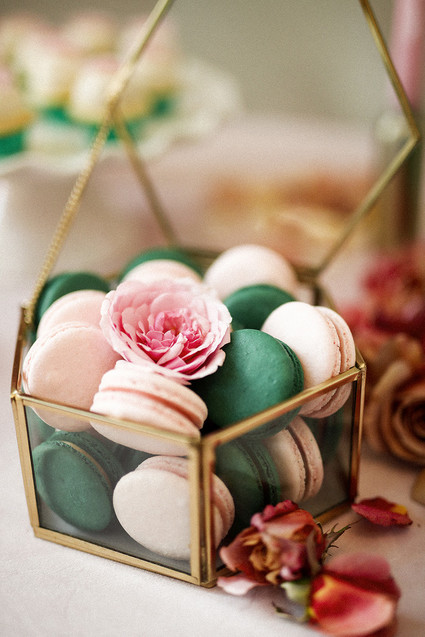 emerald and blush macarons