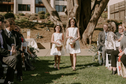 Organic same-sex wedding at Cavallo Point in San Francisco with the couple's children