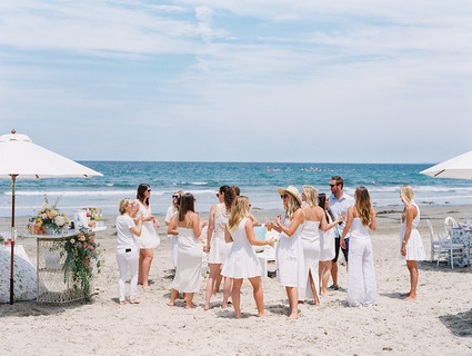 All white gender surprise beach baby shower in La Jolla