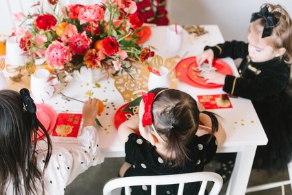 Lunar New Year kids party with red and gold details