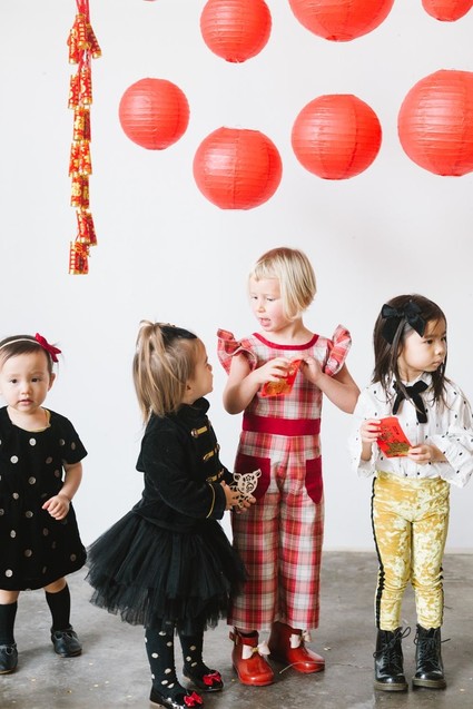 Lunar New Year kids party with red and gold details