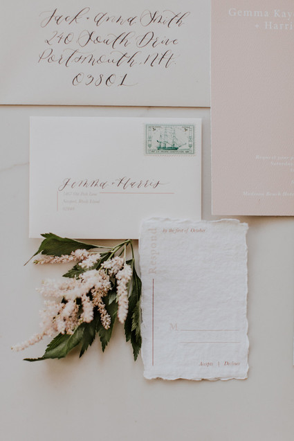 blush and pale mint wedding invitations