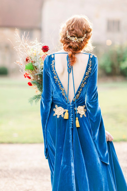 Blue velvet wedding gown