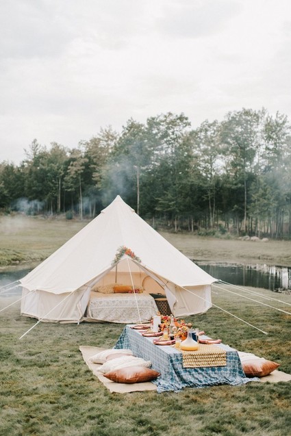 whimsical sunrise glamping elopement in Maine Inspiration