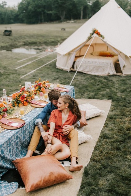 whimsical sunrise glamping elopement in Maine Inspiration