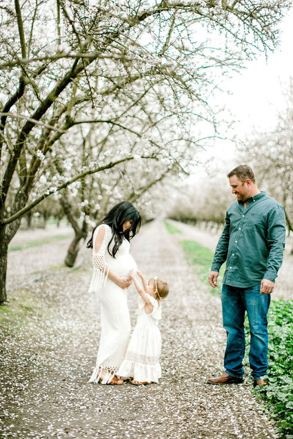 Almond orchard maternity photos in the central valley of California