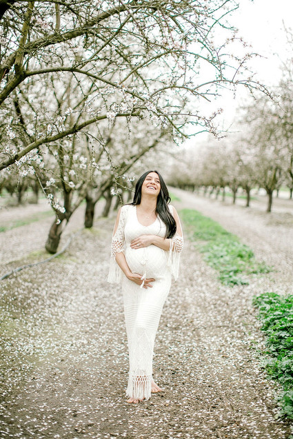 Almond orchard maternity photos in the central valley of California