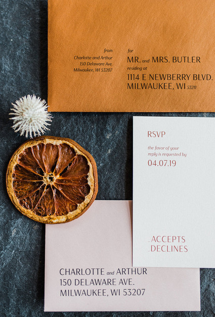 Rust and blush modern wedding invitations