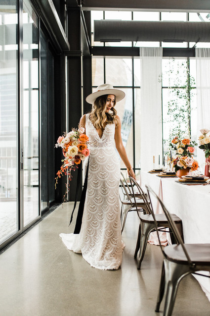 Modern Midwest brewery wedding inspiration with rust and white details