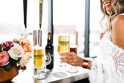 Modern Midwest brewery wedding inspiration with rust and white details