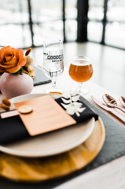 Modern Midwest brewery wedding inspiration with rust and white details