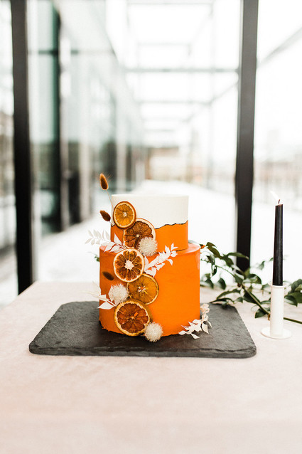 orange citrus inspired wedding cake