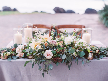 Romantic mauve Maui wedding with the most magical reception setting at Olowalu Plantation House