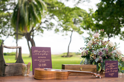 Romantic mauve Maui wedding with the most magical reception setting at Olowalu Plantation House