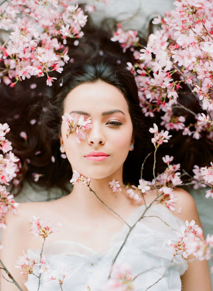 Cherry blossom bridal editorial in Charleston
