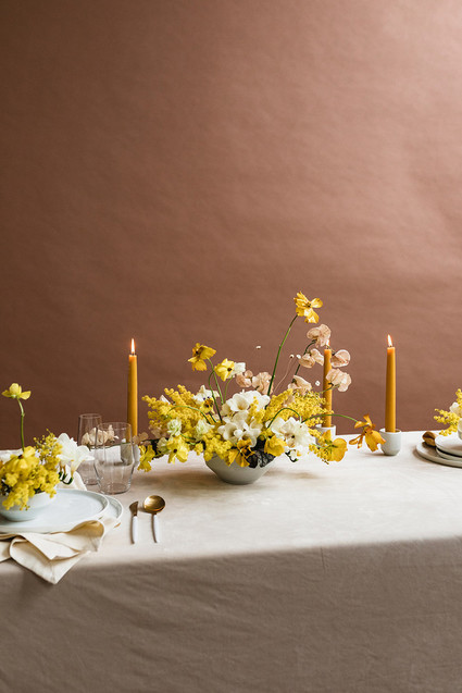 Modern mauve and yellow wedding palette and bridal inspo