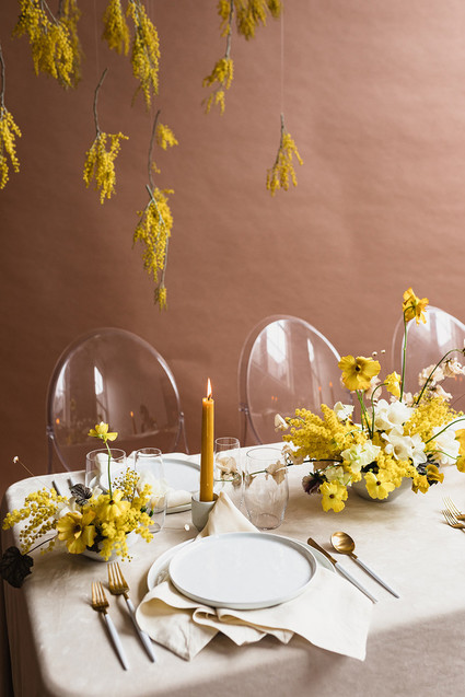 Modern mauve and yellow wedding palette and bridal inspo